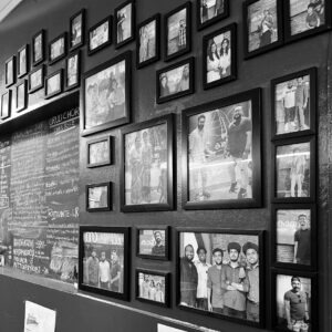 a wall with pictures on it